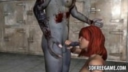 3D rousse suce et baise un zombie